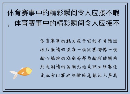 体育赛事中的精彩瞬间令人应接不暇，体育赛事中的精彩瞬间令人应接不暇作文